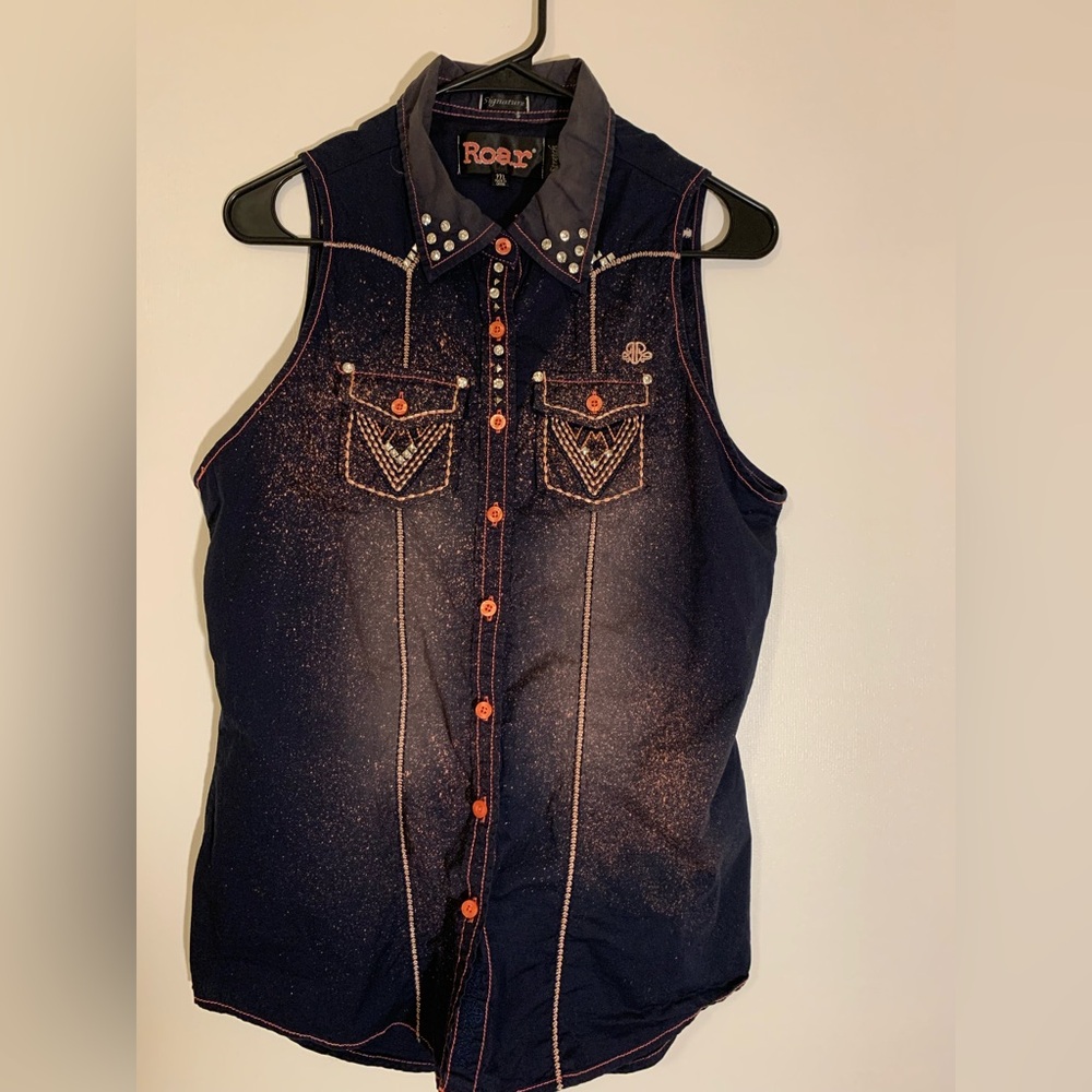 Roar Navy Shirt with Studded Accents